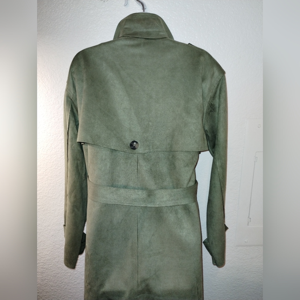 Culture Couture Trench Coat Faux Suede Soft Green sz Large